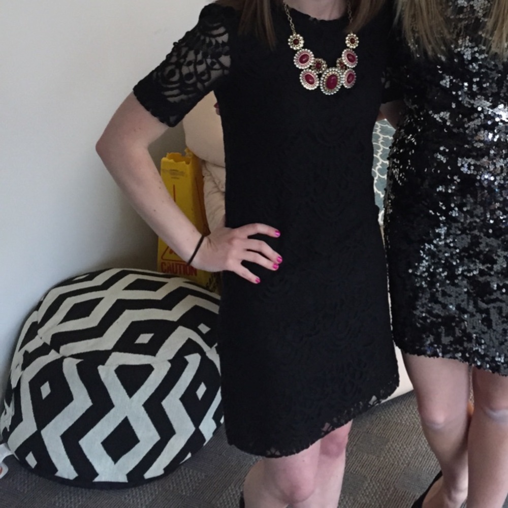 H&M black lace fitted dress